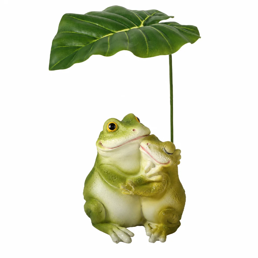 Resin Frog Umbrella Figurine Weatherproof Animal Statue Plant Pot Decoration for Outdoor Garden Patio Yard Balcony Fairy Garden