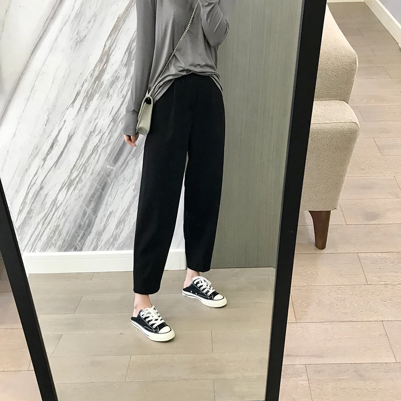 plus Size Black Pear Shaped Women's Casual Harem Pants Loose Slimming Nine Point Loose Fit Comfortable High Waist Trousers