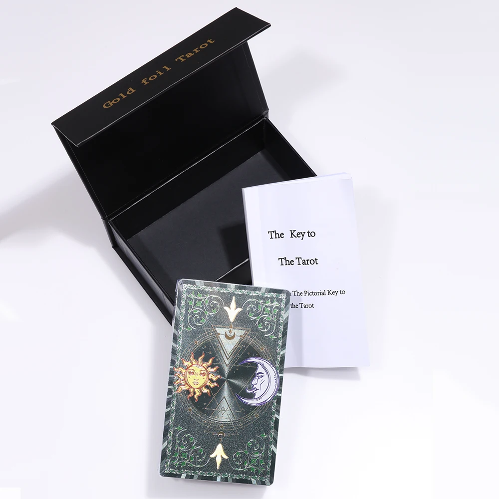 New Divination Gold Foil Tarot Blue Sun Moon Table Game Waterproof and Wear-resistant Gift Box 80 Pieces Instruction Manual