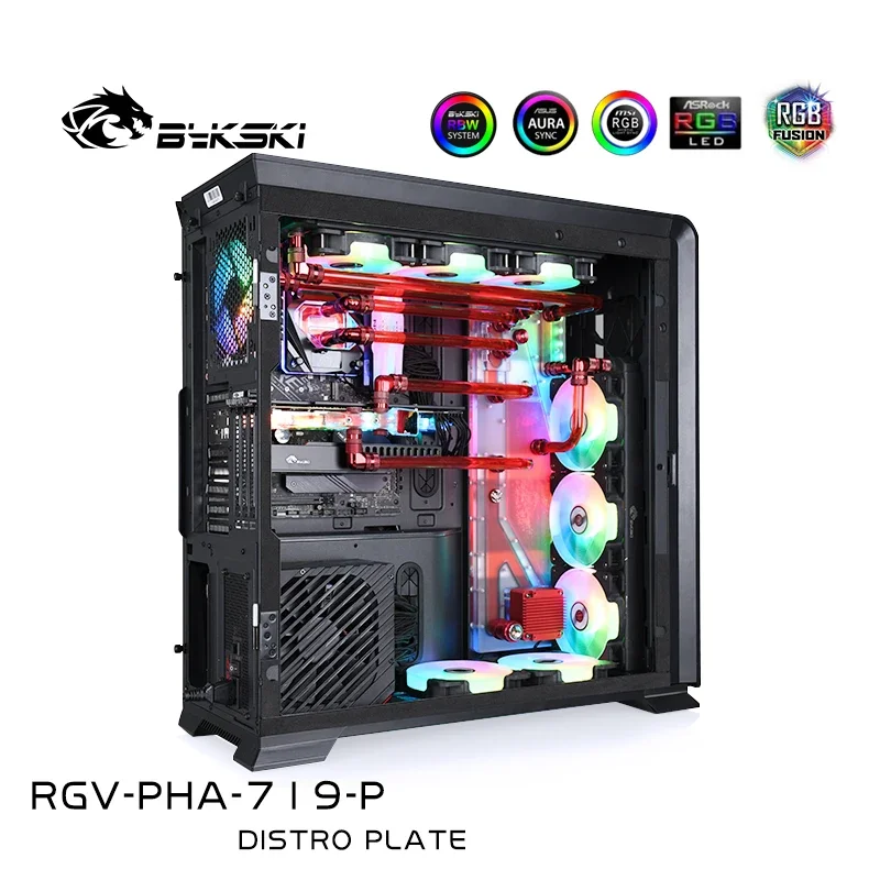 BYKSKI Acrylic Board Waterway Block  Kit Solution for PHANTEKS 719LTG Computer Case for CPU/GPU Block Support DDC Pump Building