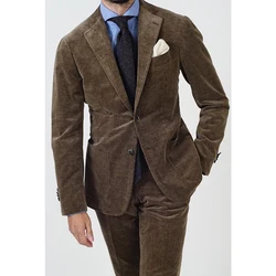 Complete Men's Suit Men's Corduroy Two-piece Single Breasted Casual Fashion Elegant Slim Fit Men's Wedding Outfit