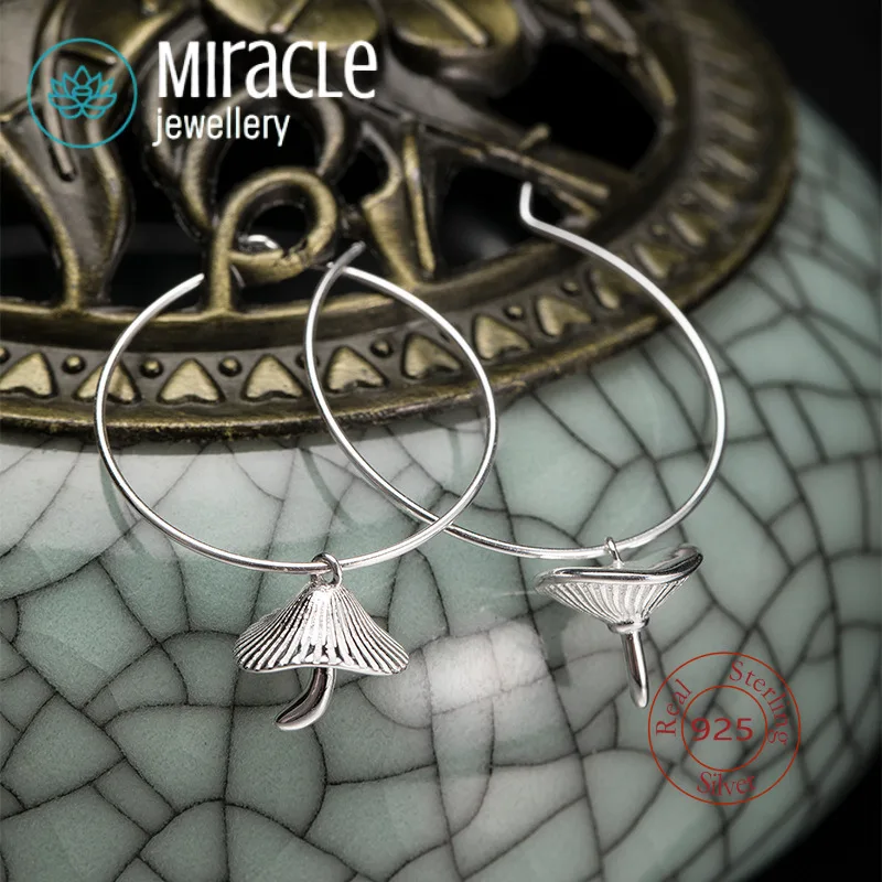Miracle Sterling Silver 925 Fresh Fashion Mushroom Earrings Simple Creative Three-Dimensional Hoop Silver Jewelry For Gift