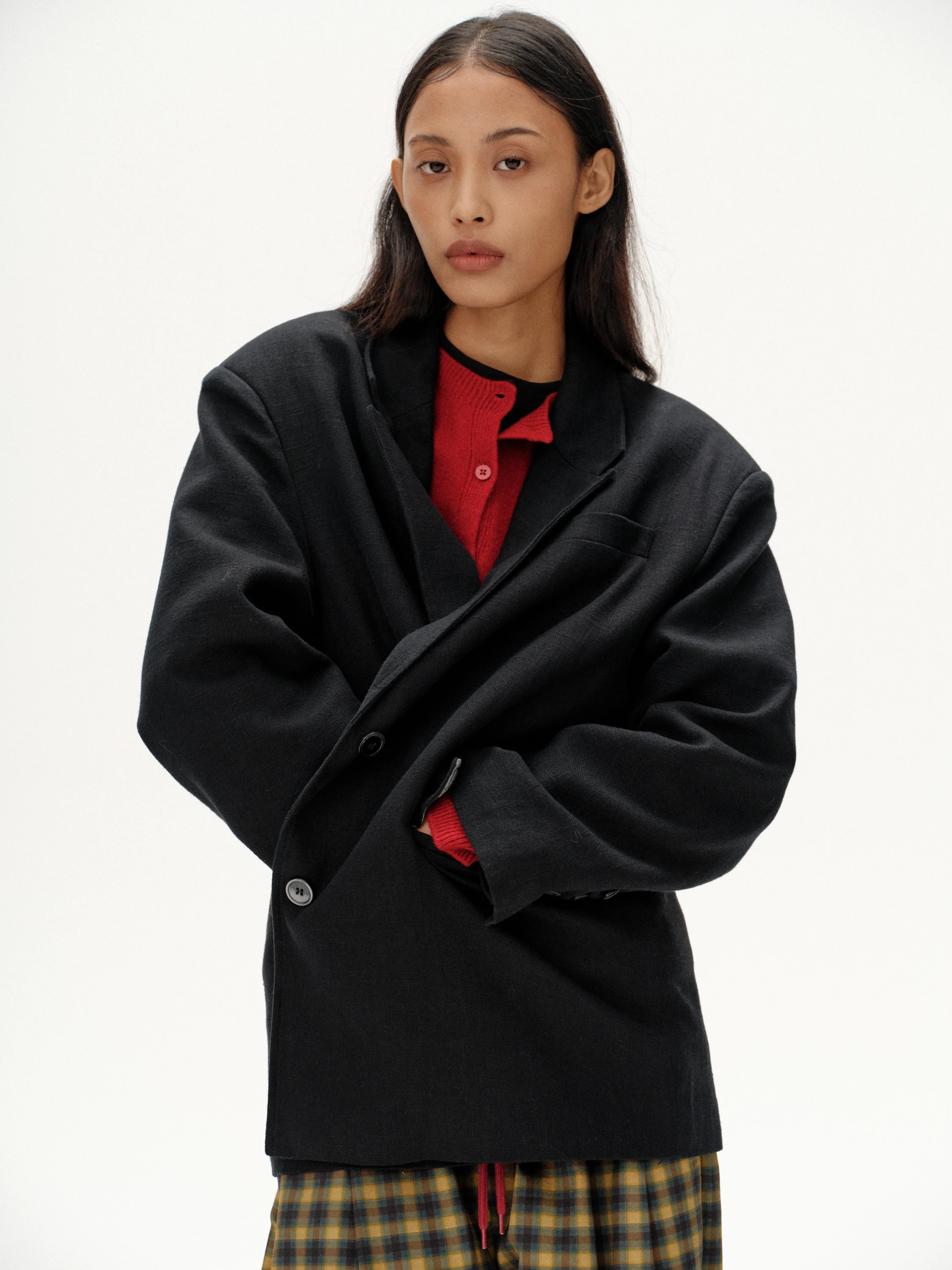 

Neutral Sle Long Sve Pure Linen Suit Jaet with Gunloe Collar And Drapery Effect for Commuting Women's Faion