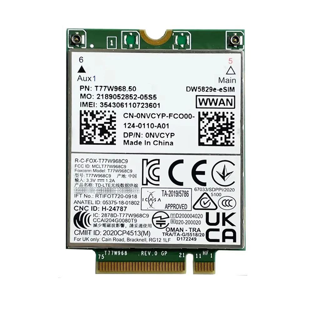 

New T77W968 DW5829E eSIM X20 LTE-A CAT9 Module 450Mbps 4G WWAN Card For Latitude 7310 7320 7330 7410 7420 7430 7520 7530 Laptop