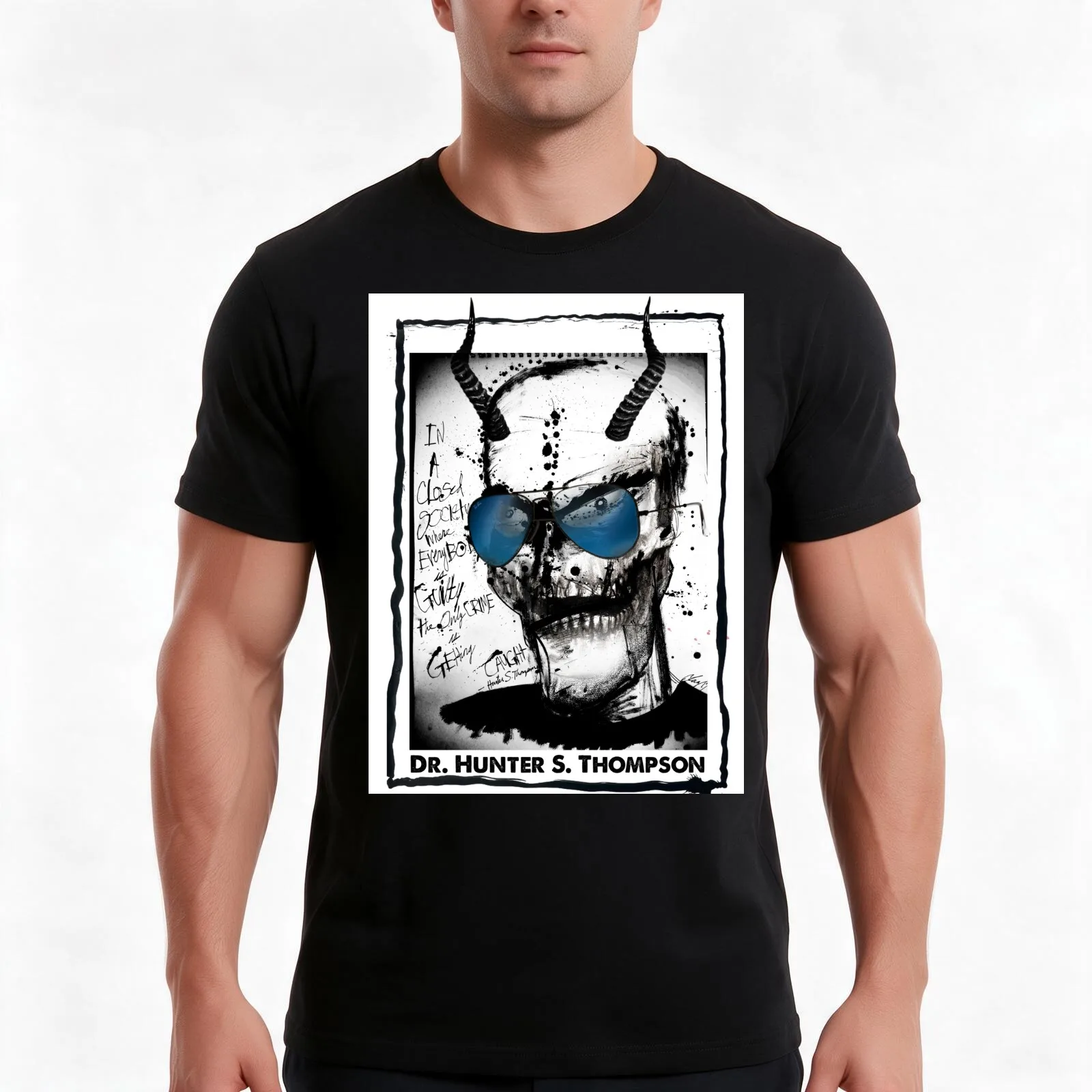 Hunter S. Thompson: Guilty until Innocent T-Shirt, Summer Casual Cotton Tee, Oversized Streetwear Tops, Vintage Graphic Print