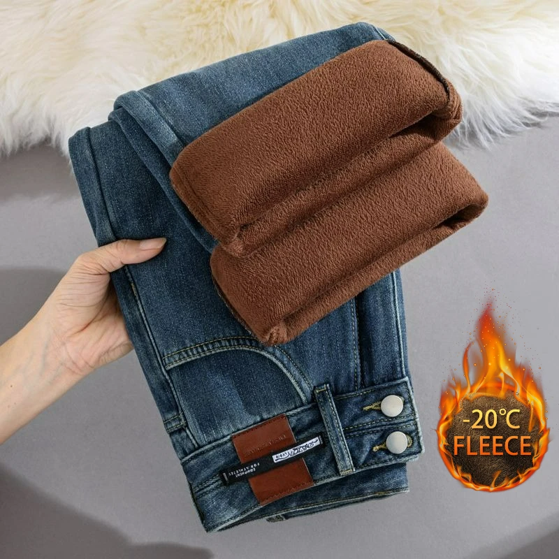 

Осенне-зимние теплые джинсы для девочек, плюшевые свободные эластичные джинсы Y2K, шикарные дизайнерские винтажные прямые женские джинсовые брюки