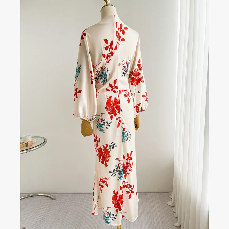 2023 Spring And Summer Japanese Women's Long Retro Waist Closed High-class Flower Nightgown Ladies Home Clothes Robe Set