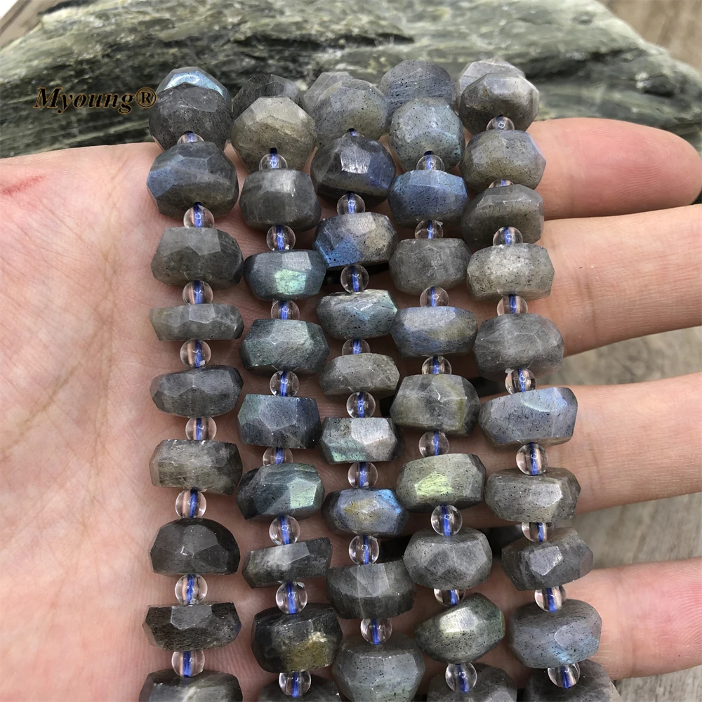 

Faceted Natural Flash Labradorite Rondelle Beads,6x12MM Gray Moonstone Wheel Nugget Beads MY220829