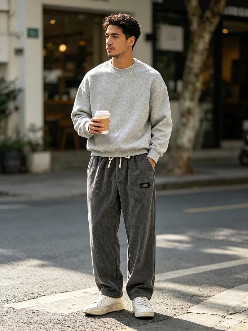 Herren Cordhose für Frühling/Herbst, Regular Fit, elastischer Kordelzug in der Taille, gerade Beine, Seitentaschen, lässig, für den Alltag, Arbeit, Streetwear – Detail 13