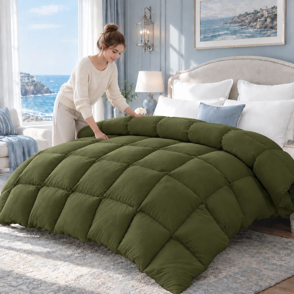 Comforter Duvet Insert, Quilted All-Season Comforter, Twin/Full/Queen/King, Down Alternative Bedding Blanket with 8 Tabs, Soft Cozy Warm, Machine Washable, Christmas & Halloween Home Decor Bedroom & Guest Room