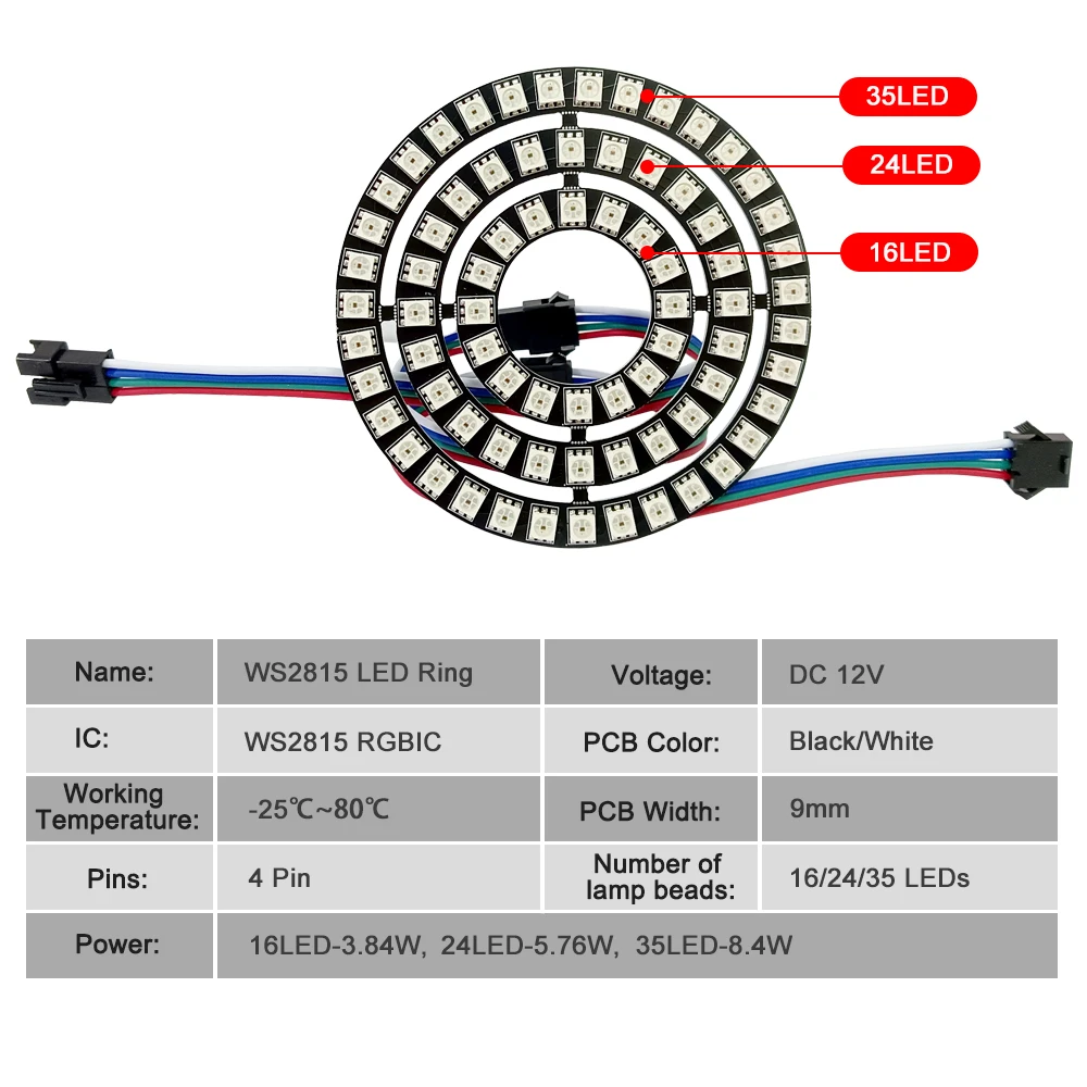 DC12V WS2815 LED แบบแยกจุดเปลี่ยนโมดูลแบบกลมขนาด4Pin พิกเซลสามารถระบุที่อยู่ได้5050ไฟเวลากลางวันสำหรับรถยนต์ Rgbic