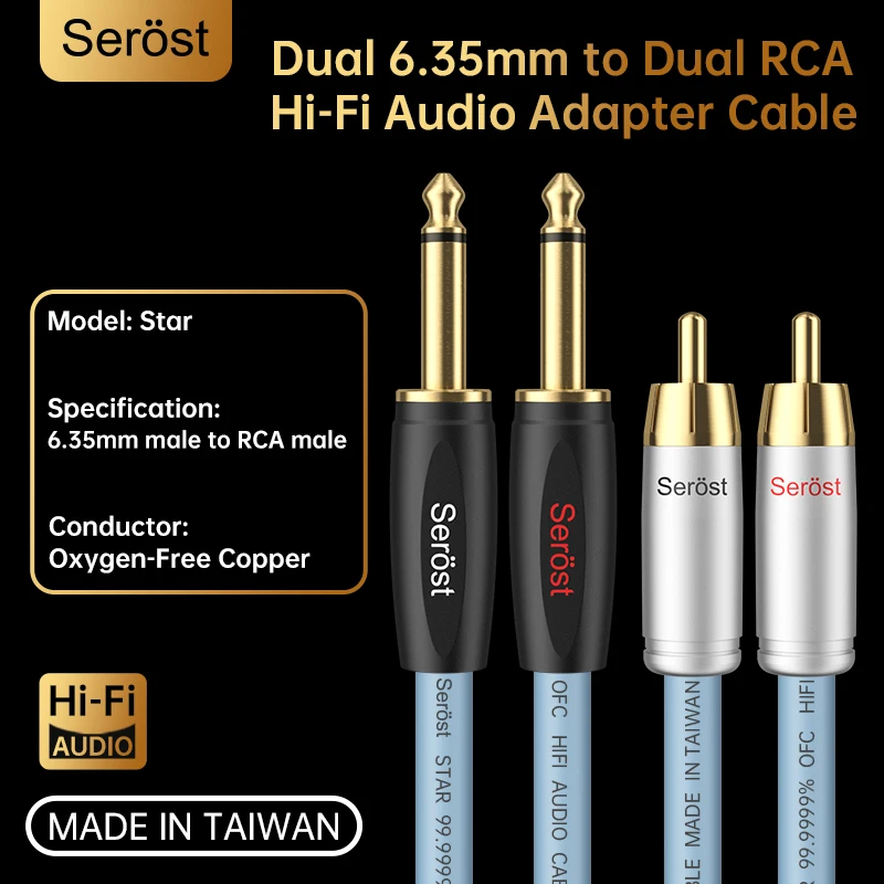 Serost Taiwan HiFi OFC 6.35mm TS to RCA Jack Male to Male Audio Adapter Cable for Mixer Electronic Guitar Speaker Amplifier