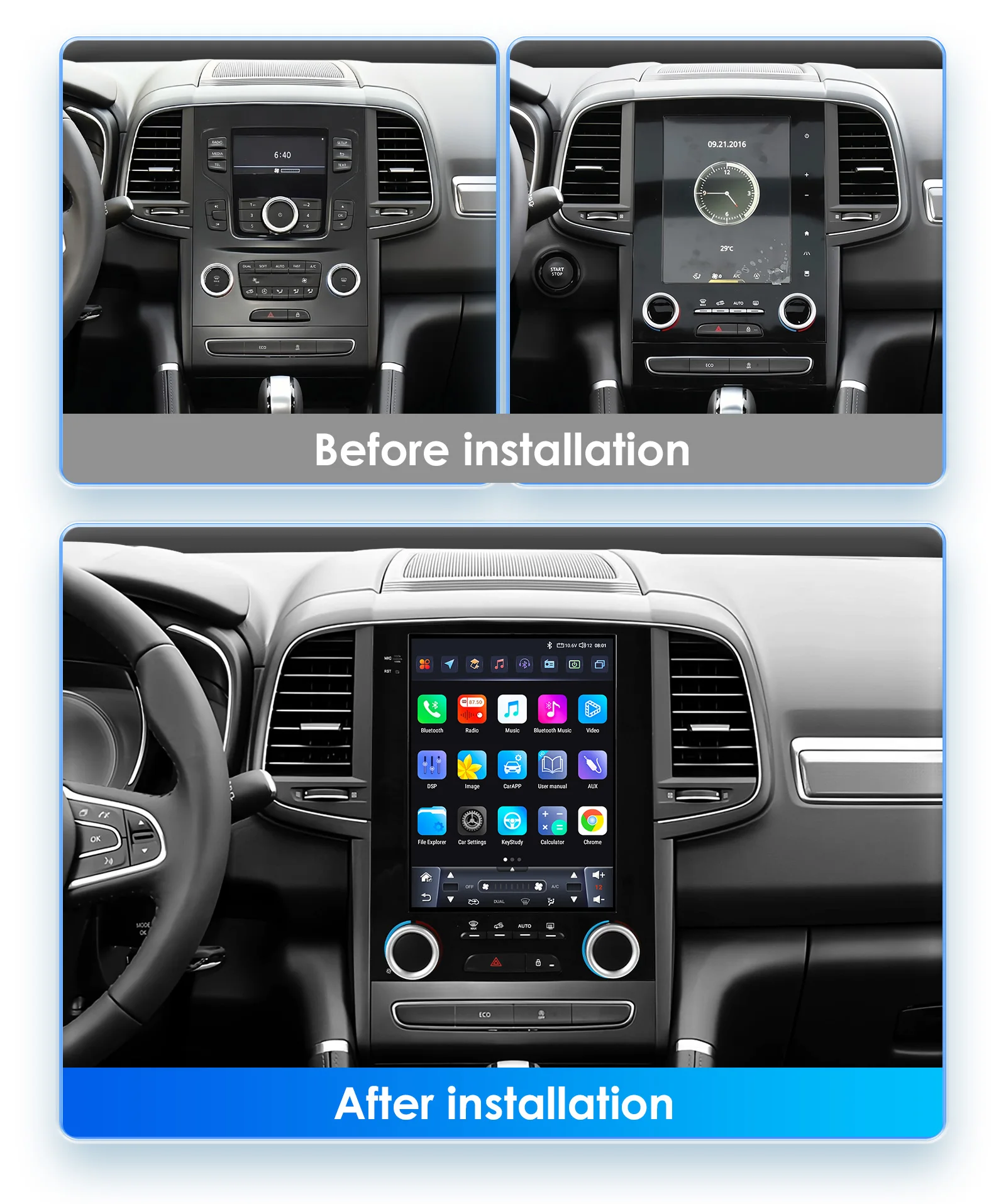 Hizpo 9.7 Inch  2din Android 14 For Renault Koleos Megane 4 Samsung SM6 Talisman 2017-2019 Car Radio Multimedia Player Carplay