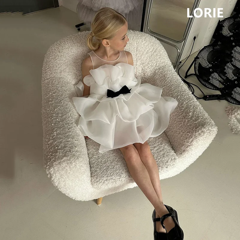 LORIE A-Line สีดําโบว์มินิสาวชุดเดรสแขนกุด Appliques ชุดเด็กผู้หญิงวันเกิดคริสต์มาสของขวัญที่กําหนดเอง 2025