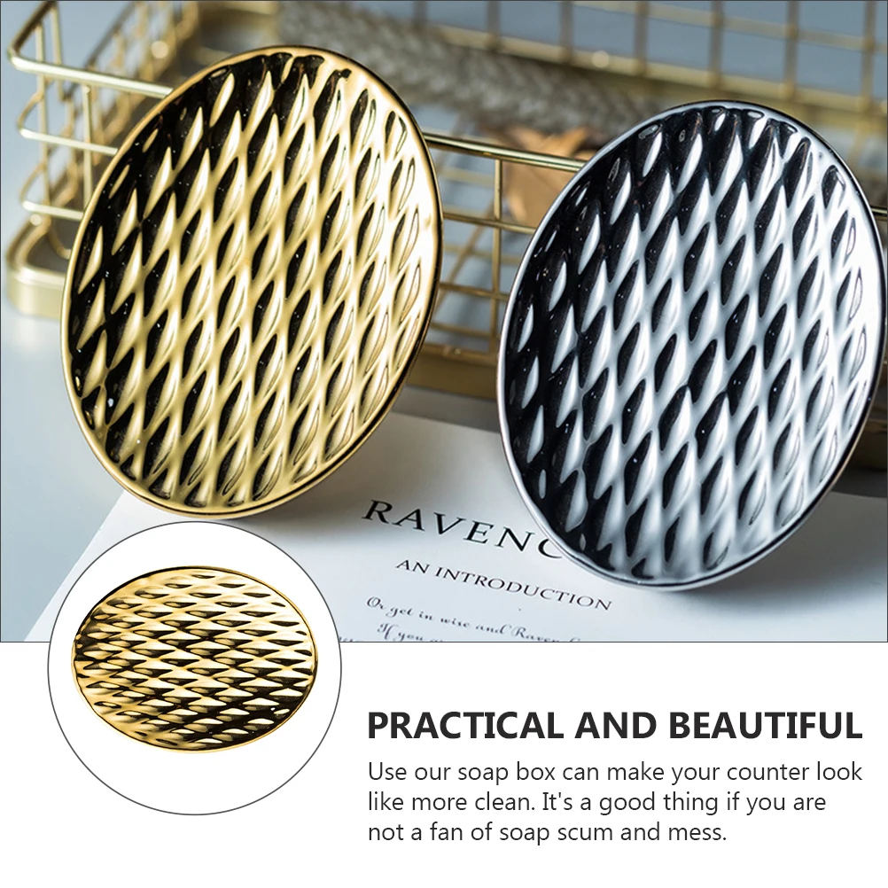

1Pc Ceramic Soap Dish Gold Soap Holder for Bathroom Kitchen Soap Tray Draining Holes