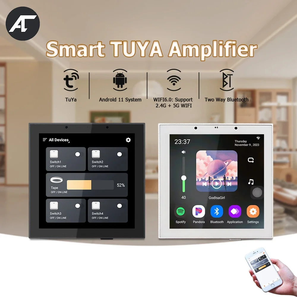 WiFi Blue-tooth TUYA Wall Amplifier Home Theater Sound System Android 11 Touch Screen 4