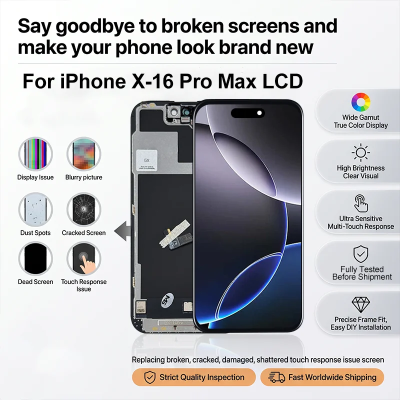 GX OLED For iPhone X XS Max 11 12 13 14 15 16 Pro Max Screen Replacement Display Digitizer For iPhone 12Mini 14 Plus XR Display