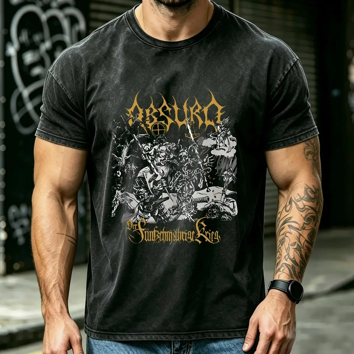 washed T Shirt Absurd Der Fünfzehnjährige Krieg S 2XL long sleeves vintage Washed streetwear Stylish Top For Everyday Wear