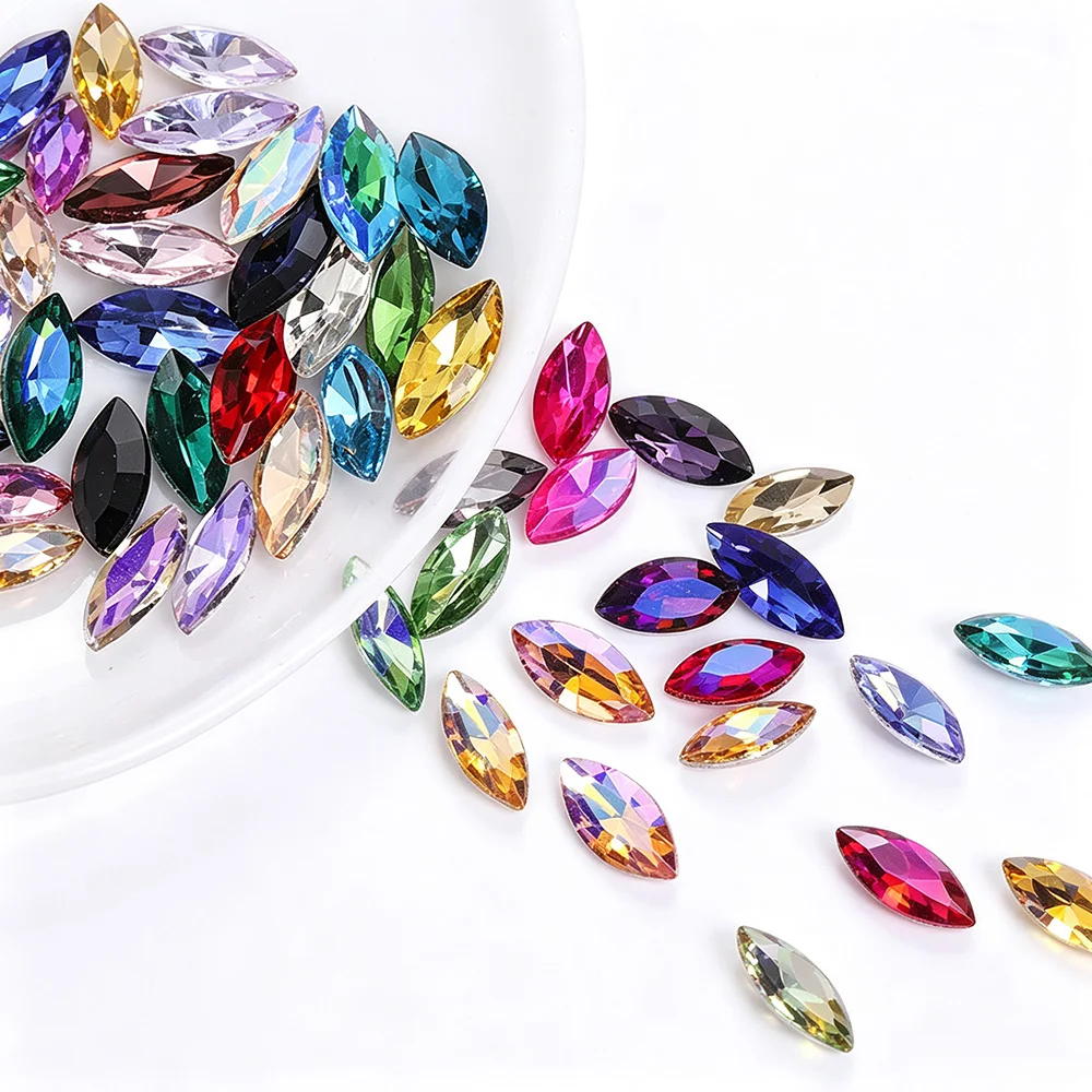 20pcs-60pcs Glass Beads Rhinestones Marquise Shape Pointback Crystals Strass Trim Fabric Sew On Rhinestones Clothes Stones Gems