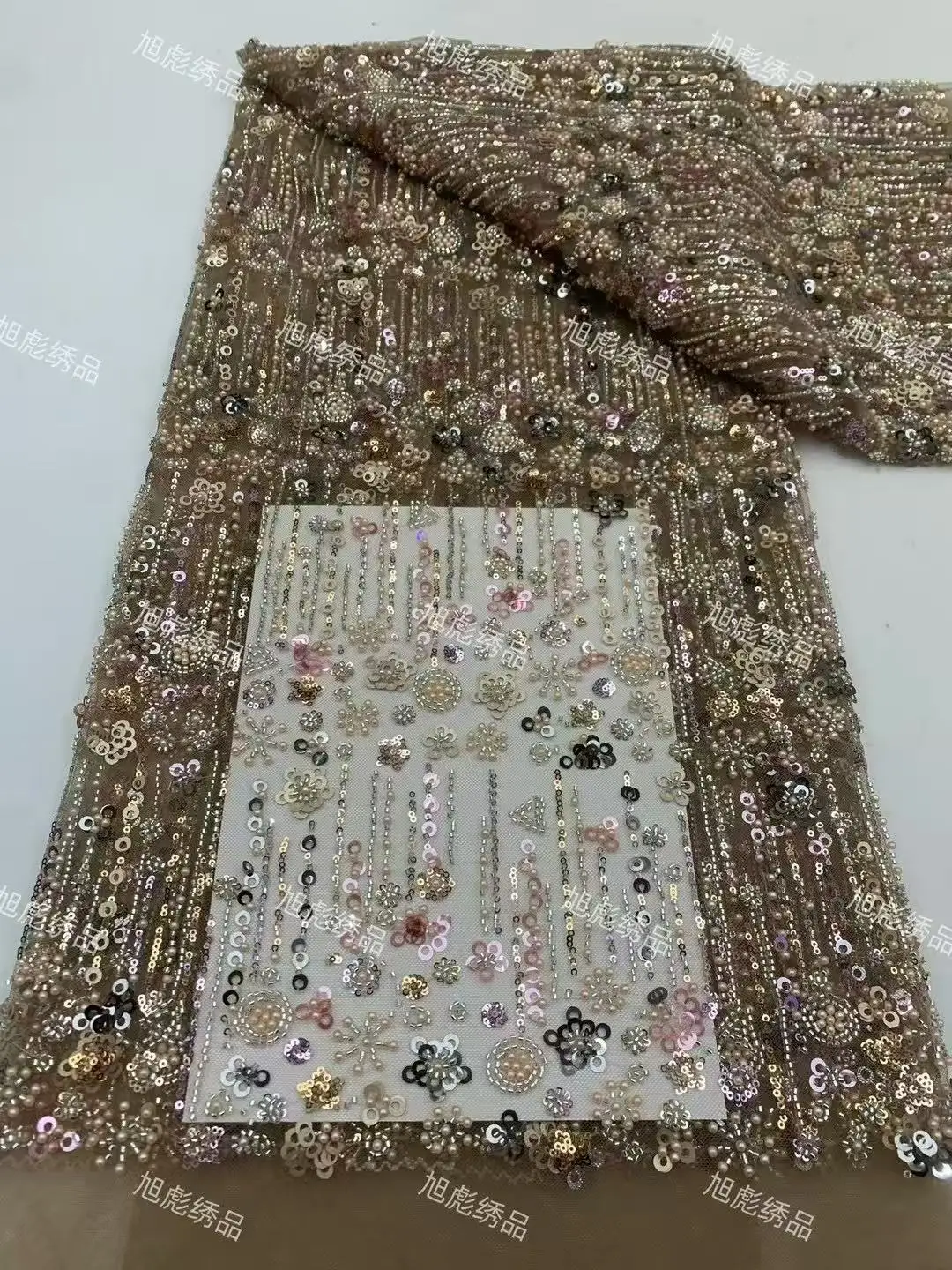 

Hot On Sale New Design Fabric French High Quality Handmade Embroidery Net Lace Beads With Sequins For Making Women Wedding Dress