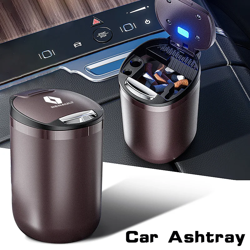 For Renault RS Koleos Captur Kadjar Megane Clio Scenic Arkana Zoe Twingo Portable LED Smoke Car Ashtray Cigarette Ash Holds Cup