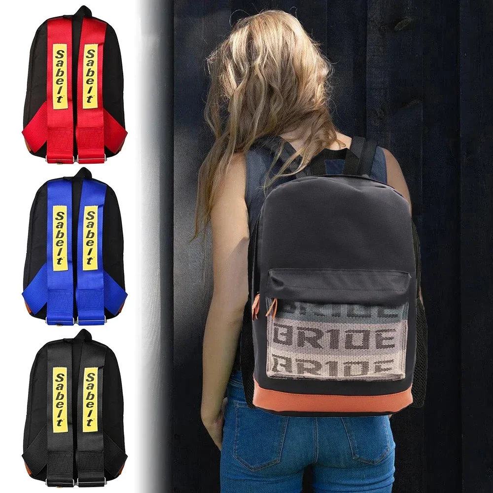 Brand New JDM Japan Style Bride Bag Car Racing Fabric Sabelt Strap School Backpack Car Canvas Back Pack Universal Bag