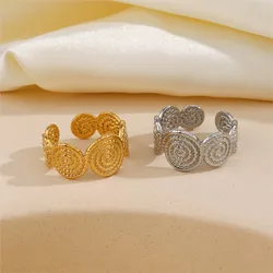 ANENJERY 316L Stainless Steel Multi Layer Splicing Screw Thread Round Open Ring for Women Niche Retro Ring Party Jewelry
