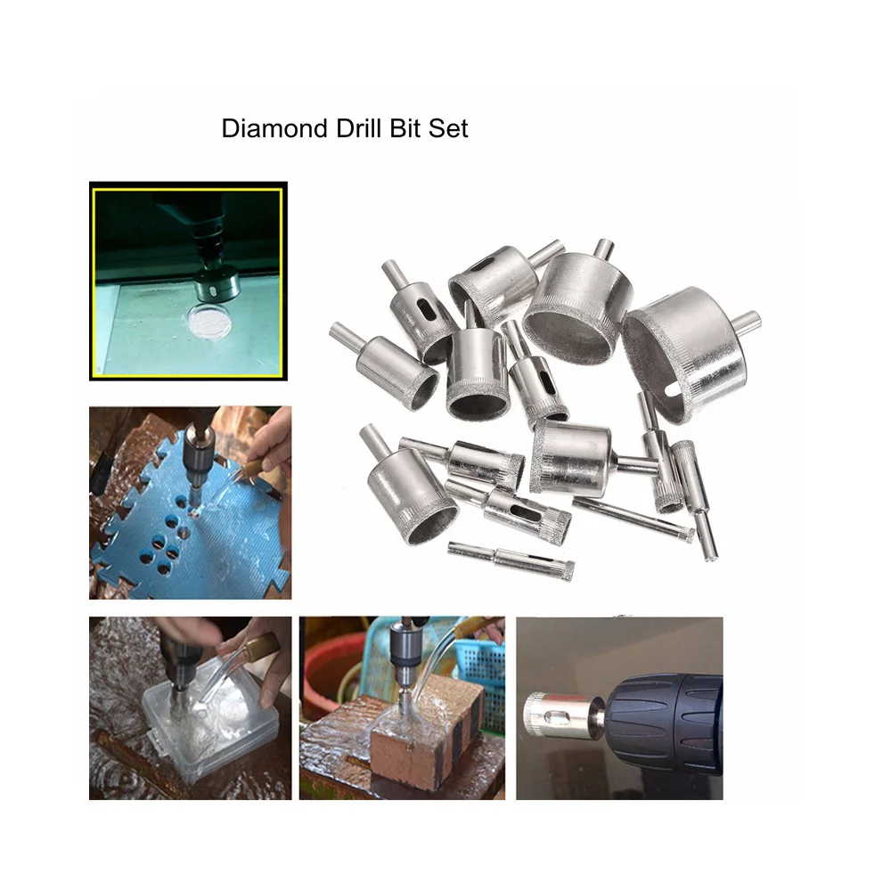 

15pcs Diamond Coated Drill Bit Set 6-50mm Hole Saw Glass Drill Hole Opener Saw Open Drilling Bits For Tile Marble Ceramic Hole