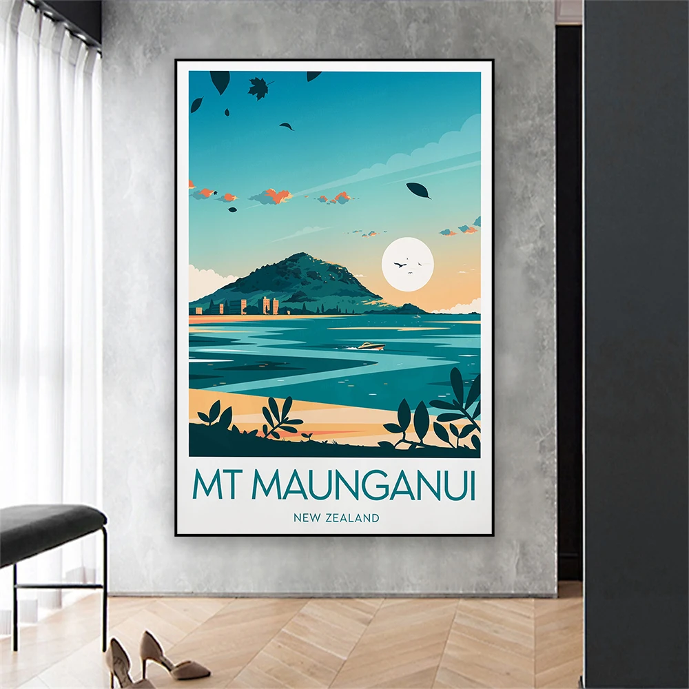 Mount Maunganui Travel Print Poster New Zealand Wall Art Prints Nature Landscape Scenery Art Canvas Painting Reading Room Decor