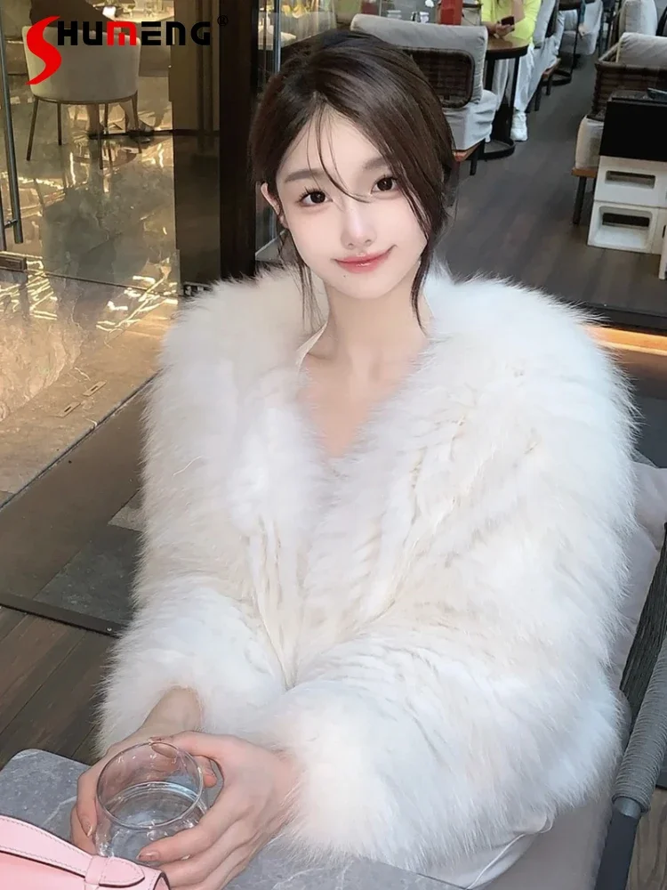 

2024 Winter New Imitation Fox Fur Coats Women's Short Slimming Mink Plush Raccoon Fur Coat Feminine Solid Color Faux Fur Tops