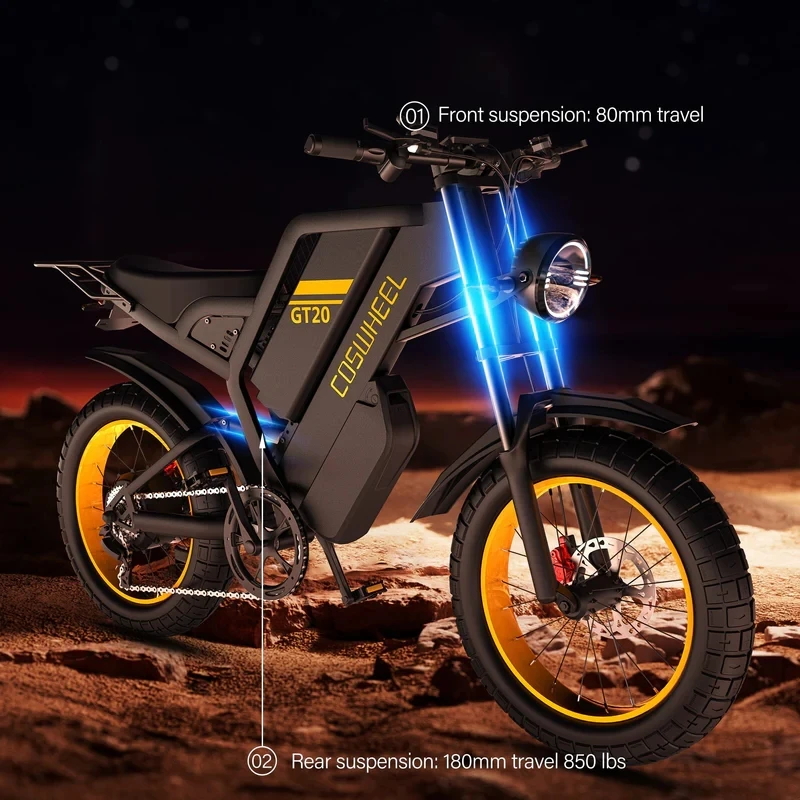 Coswheel Electric bike 2000W GT20 MAX Motorcycle 60V 40AH Samsung Dual Battery Mountain bikes Electric Dirt Bike Fat Tires Ebike