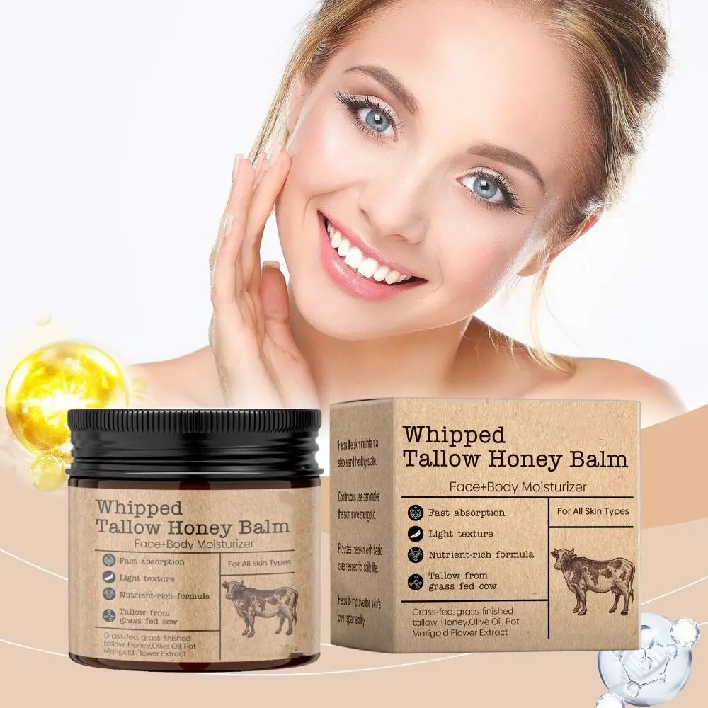 Bálsamo hidratante de miel Tallow de ternera que mejora la crema facial áspera no grassa, crema hidratante facial rejuvenecedora Tallow para cara y cuerpo