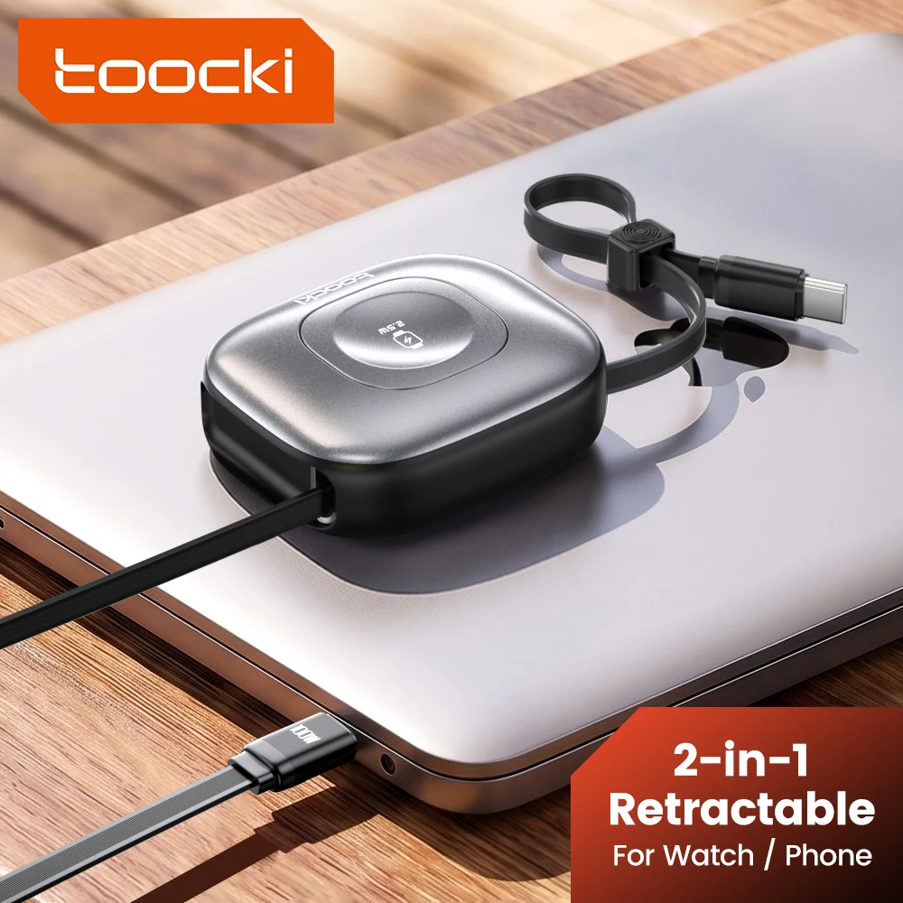 Toocki Przewód zwijany USB-C 100W + bezprzewodowa stacja dokująca 2,5 W do zegarka 19,98$