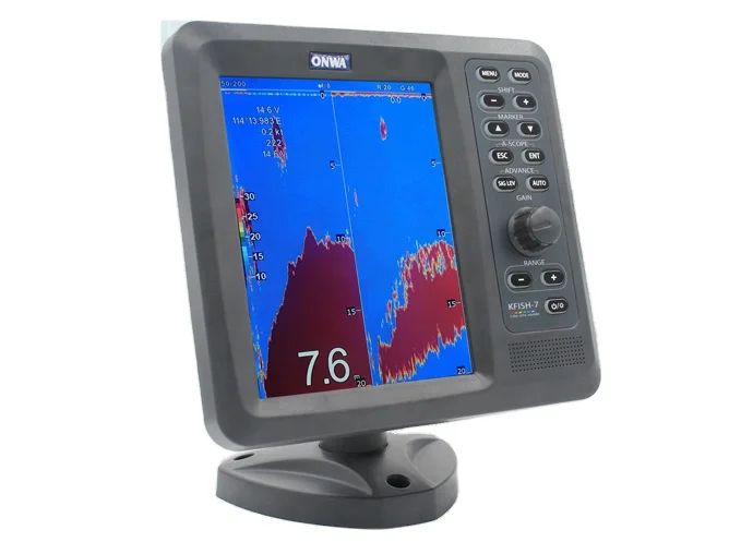 Marine Fish Finder Echo Depth Sounder Color Sonar with Measuring Size Function Bronze TRANSDUCERS