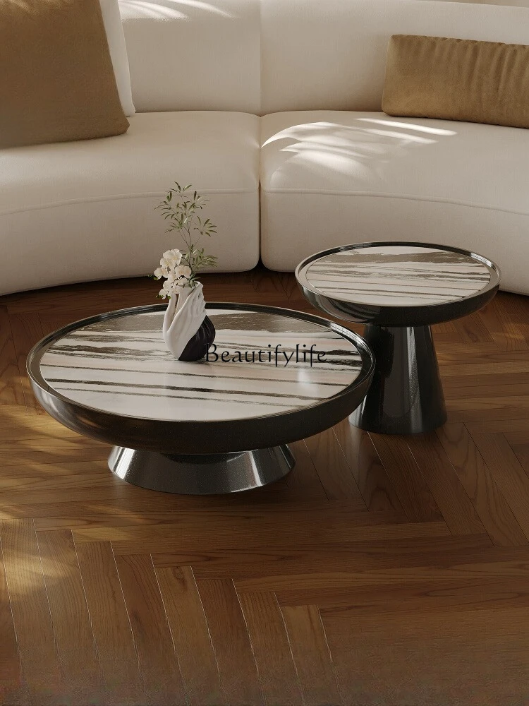 

Marble round coffee table living room large flat Italian minimalist designer coffee table light luxury high sense
