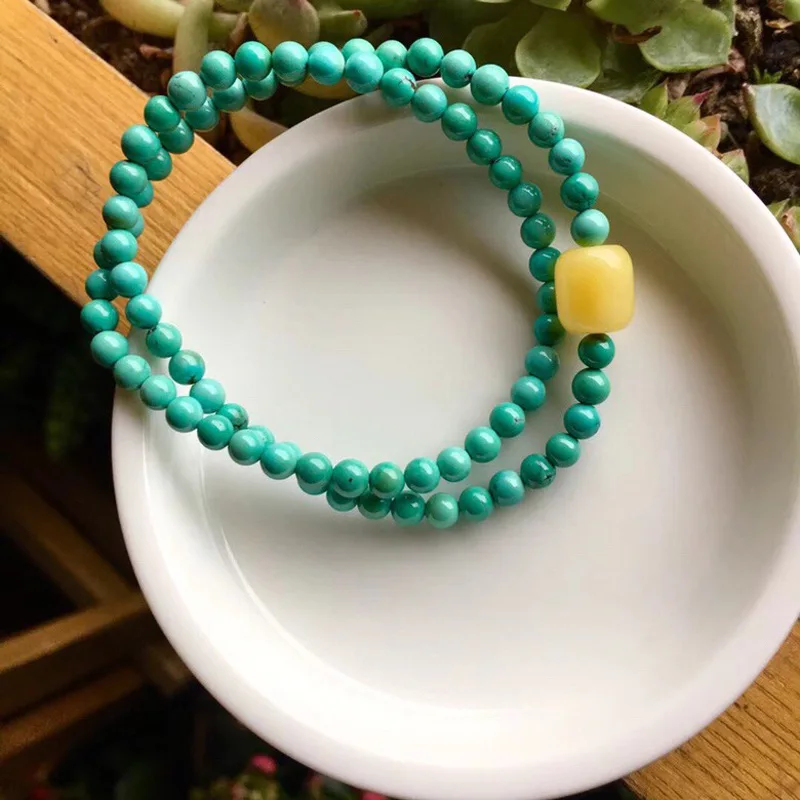 High Porcelain Turquoise Ore Two-Layer Unisex Amber Bead Fortune Bracelet