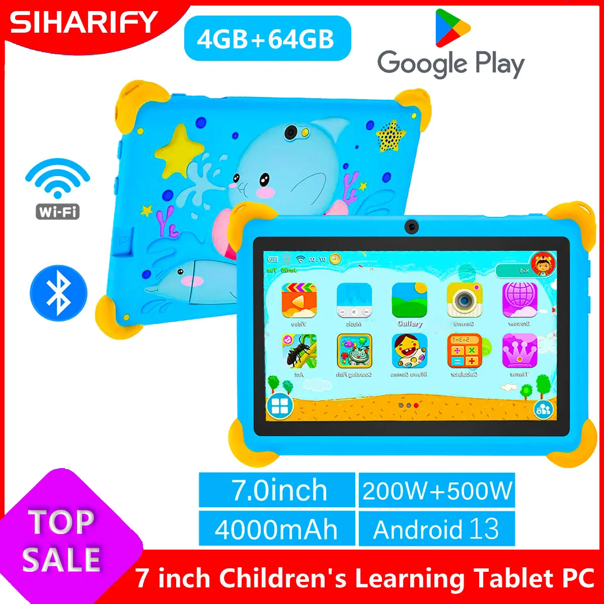 7 Inch 5G Kids' Tablets Android Learning Games Pad Kids-Proof protective Case Tablet Quad Core 4GB+64GB ROM Children's Best Gift