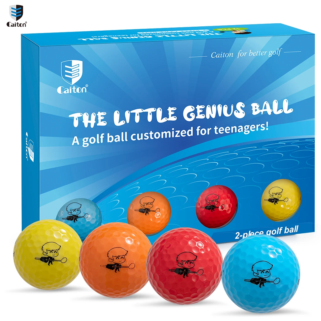 Caiton Youth Golf Balls 2-Layer Long Distance Balls, 4 Colors Cartoon Print ,High Bounce Core Soft Feel, 12/3pcs(opt)