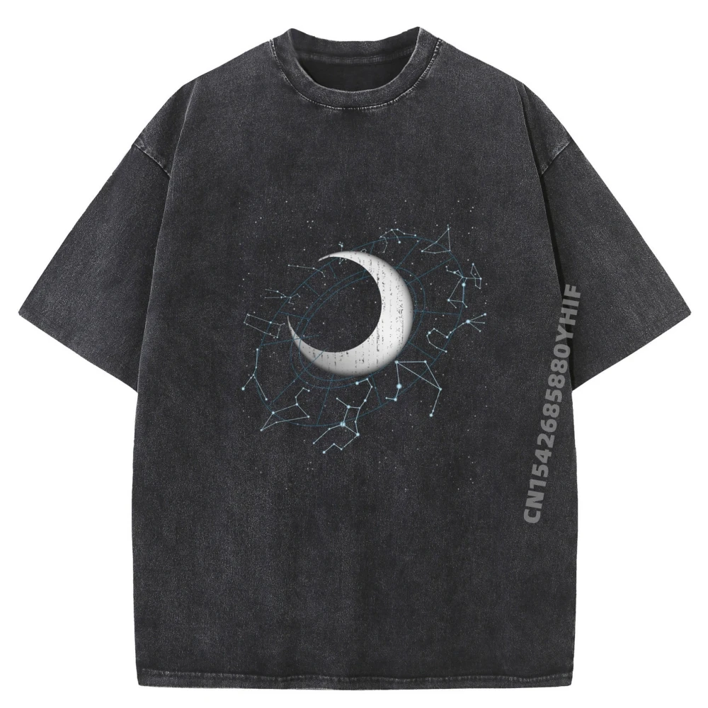 

Washed T-shirt Women Celestial Bodies Luna Stars Moon Letter T Shirt Graphic Tees Men Funny Camiseta Mens Tops