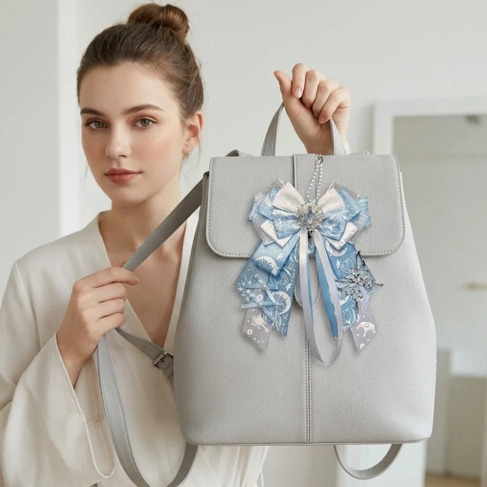 Knot Double Layer Bowknot Ornament Keychain Rhinestone Long Streamers Lolita Bag Charm Elegant Tassel Handmade Jewelry Dress