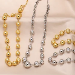OCESRIO Trendy 10mm Copper Silver Gold Color Beads Necklace Chain Brass Gold Plated Handmade DIY Jewelry Making Supplies nken09