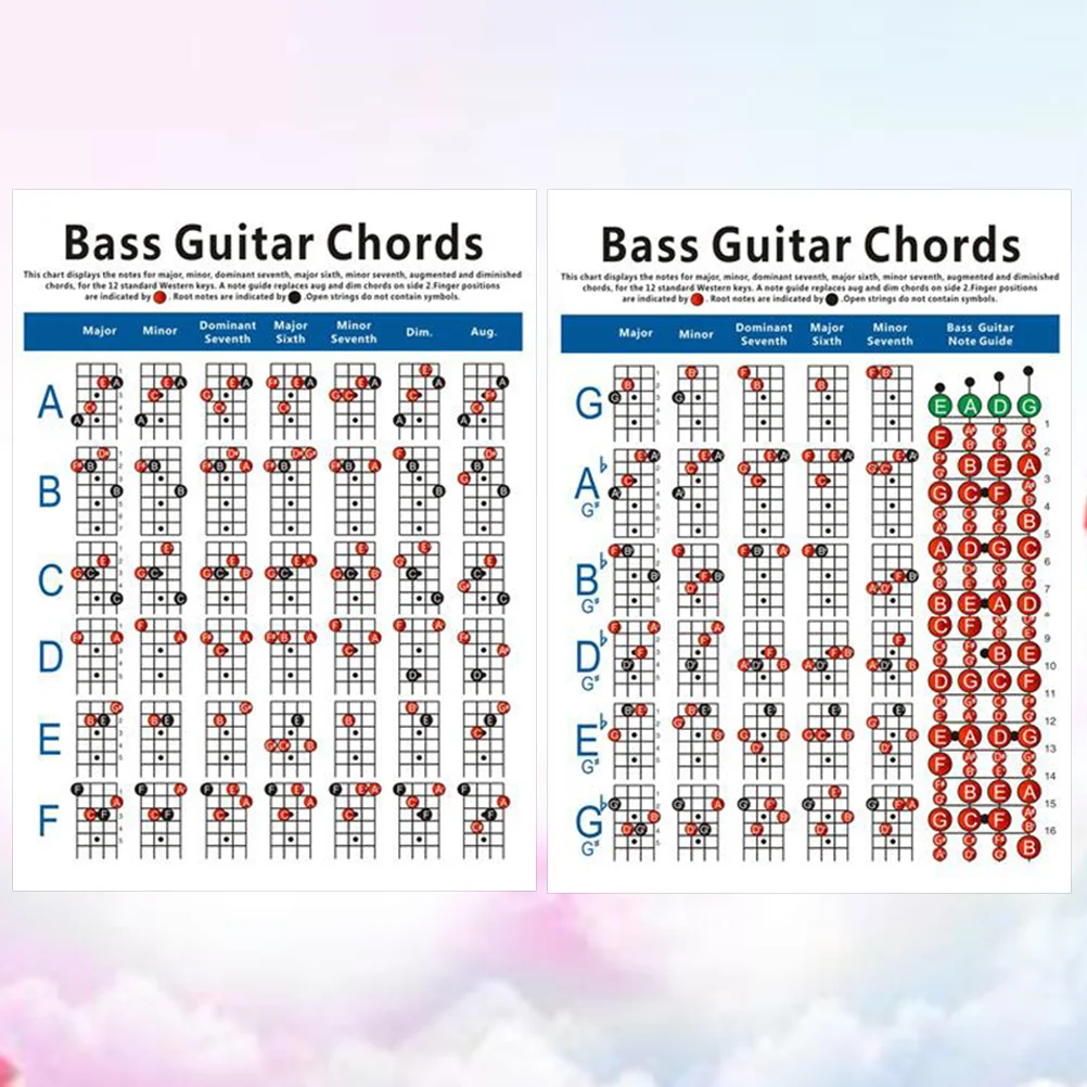 Electric Bass Guitar Chord Chart 4 String Bass Chord Diagram Large Size Exercise Diagram 72 Chords 12 Western Keys E A Tuned