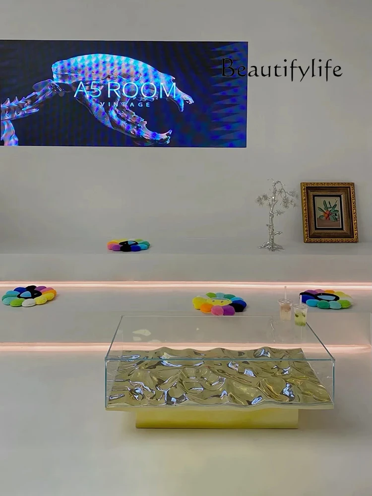

New coffee table household living room water ripple fiberglass coffee table acrylic crystal table furniture