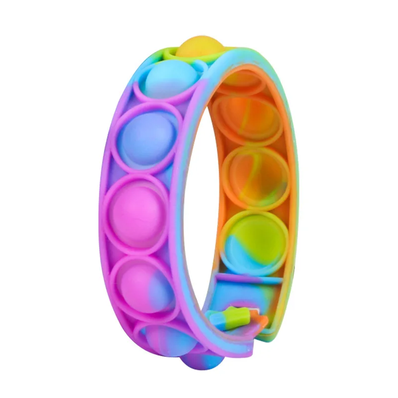 

New Silicone Tie Dye Luminous Decompression Pop Bracelets Push Pop Bubble Sensory Toys Rainbow Wristband Pop Fidget Squeeze Toys