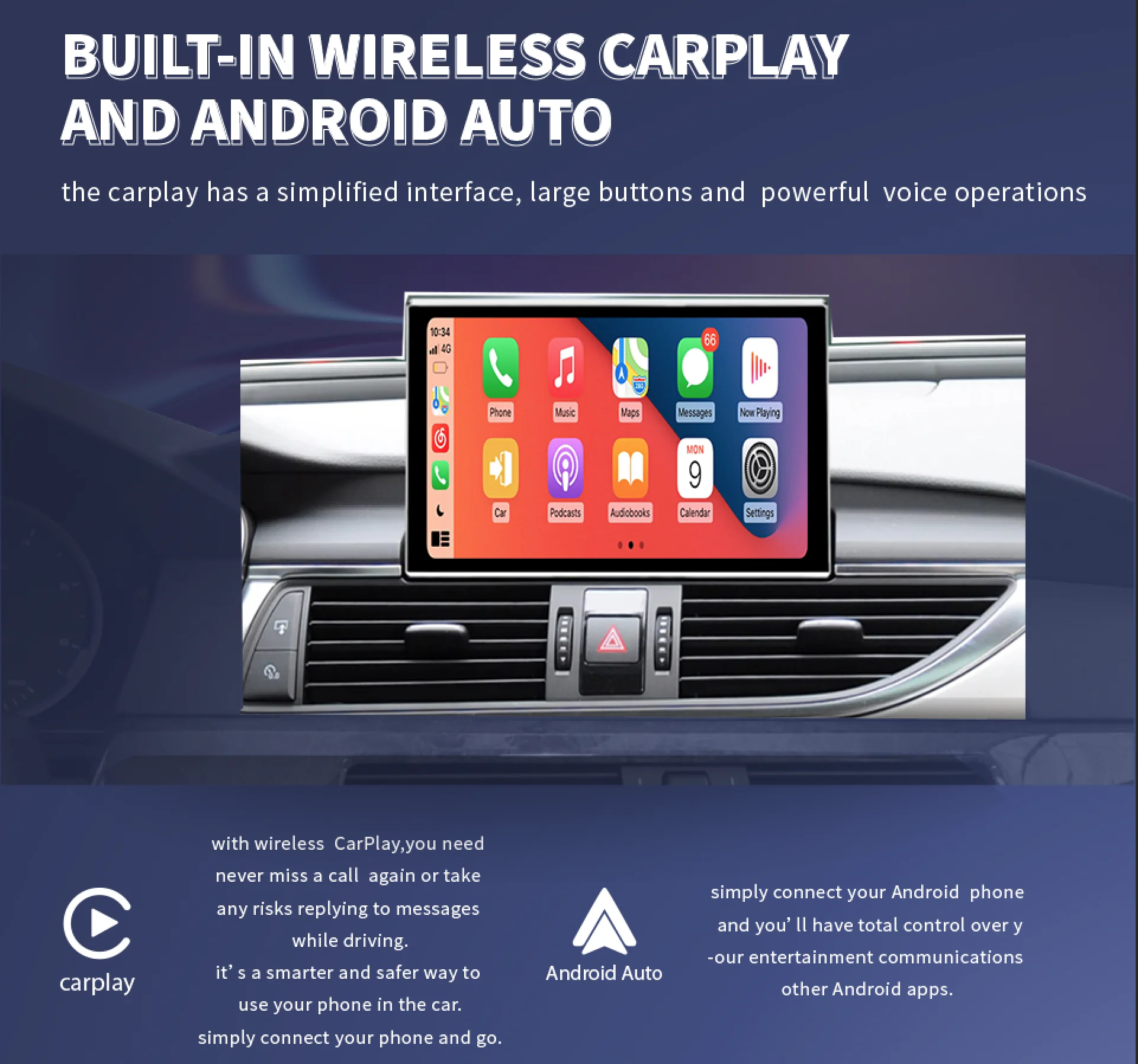 لاسلكي Carplay أندرويد 13 شاشة تعمل باللمس سيارة عرض الكمبيوتر لأودي A6 C7 A7 2012-2018 واي فاي 4G 8Core 4GB 64GB نظام تحديد المواقع نافي الوسائط المتعددة