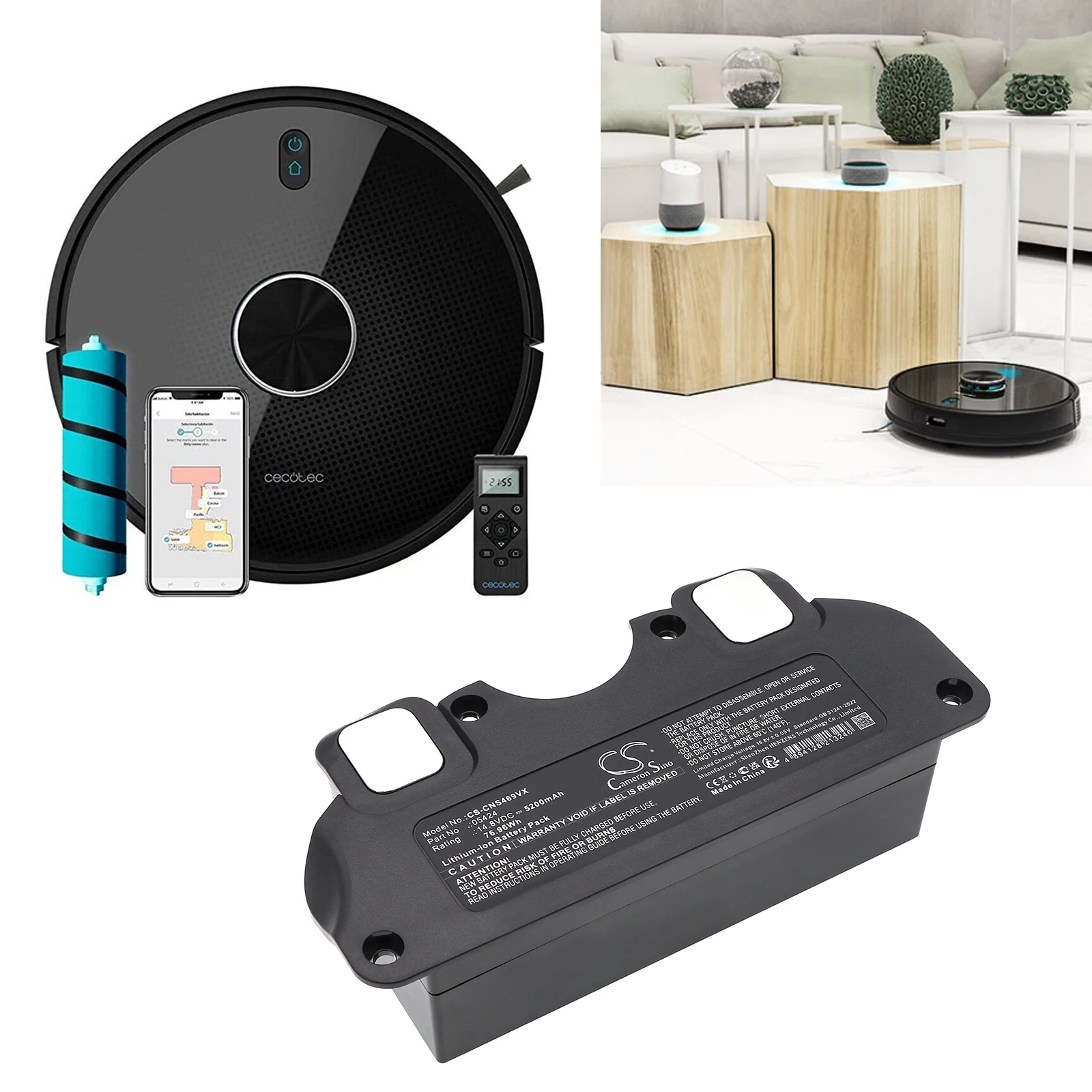 

Сменная батарея CS для Cecotec Conga 4090, Conga 4490, Conga 4590, Conga 4690, PN: 05424, 05438, 5200 мАч / 76,96 Вт·ч