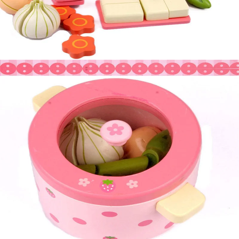 Juguetes de cocina Kawaii para niños, simulación de vegetales, olla caliente, juguetes de madera, cocina, cocinar, Prentend, jugar, comida, Tofu, cuchillo, juego de sartén