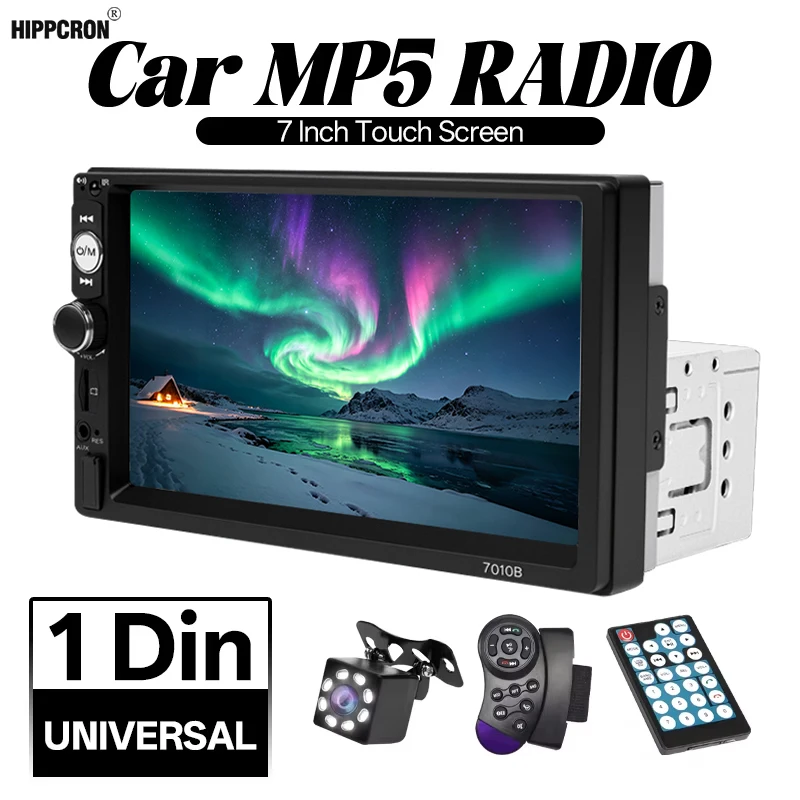 

Автомобильная магнитола Hippcron 7 дюймов, Bluetooth, стерео, аудио, мультимедийный MP5-плеер, поддержка камеры заднего вида, FM, USB, TF, AUX, 12В, универсальная