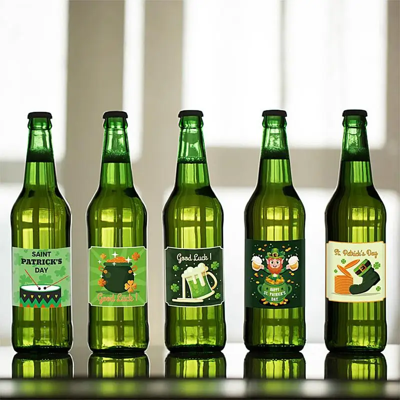 St Patricks Day Wine Bottle Sticker bomboniere decorazioni per bicchieri accessori per artigianato fai da te impermeabili 8 pezzi etichette in vetro per feste