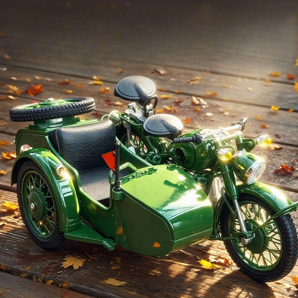 

1/10 Meiba MB825 Sidecar Three-wheeled Motorcycle Simulation Children's Sound and Light Sliding Alloy Model Toy Collection